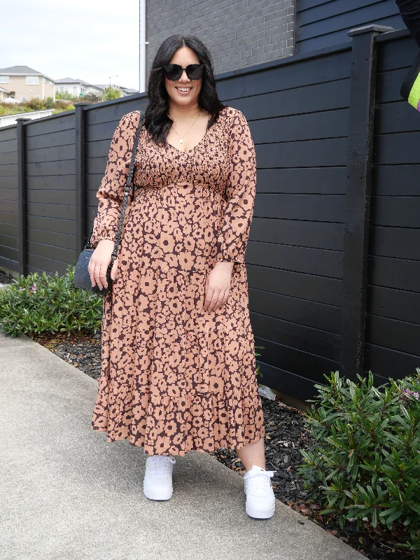 Sunday Boho Fern Dress Tan Floral