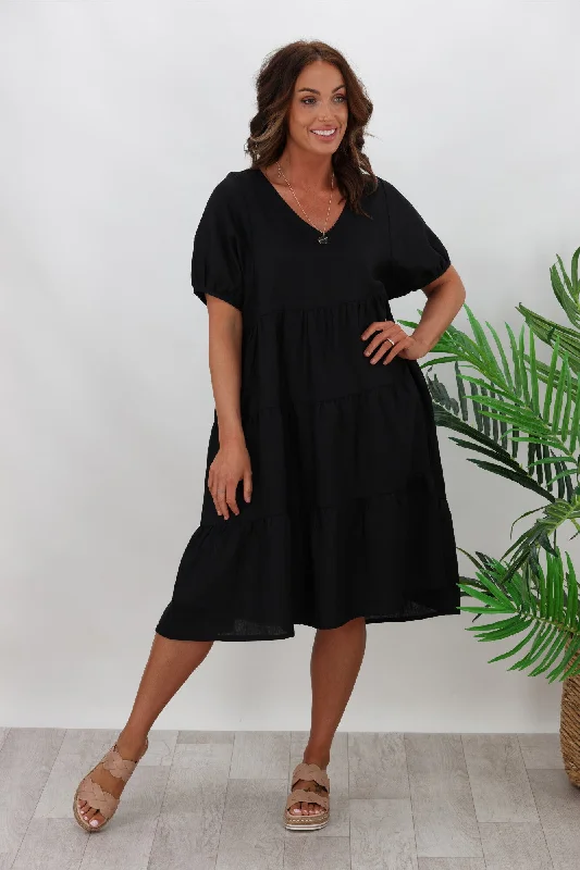 Tirelli Tiered Linen Dress Black