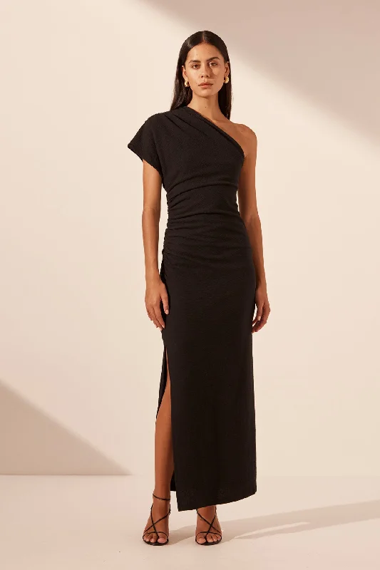 BEAU ASYMMETRICAL MIDI DRESS - BLACK