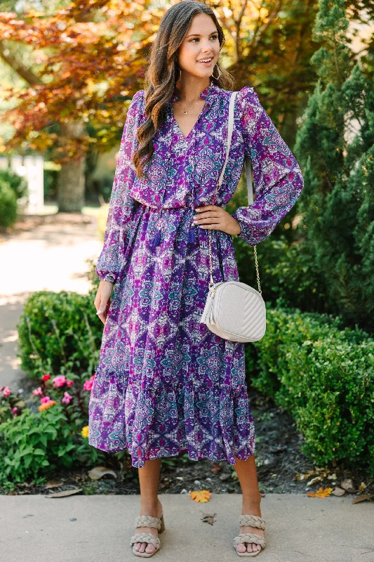 Fate: Find Your Love Plum Purple Floral Midi Dress