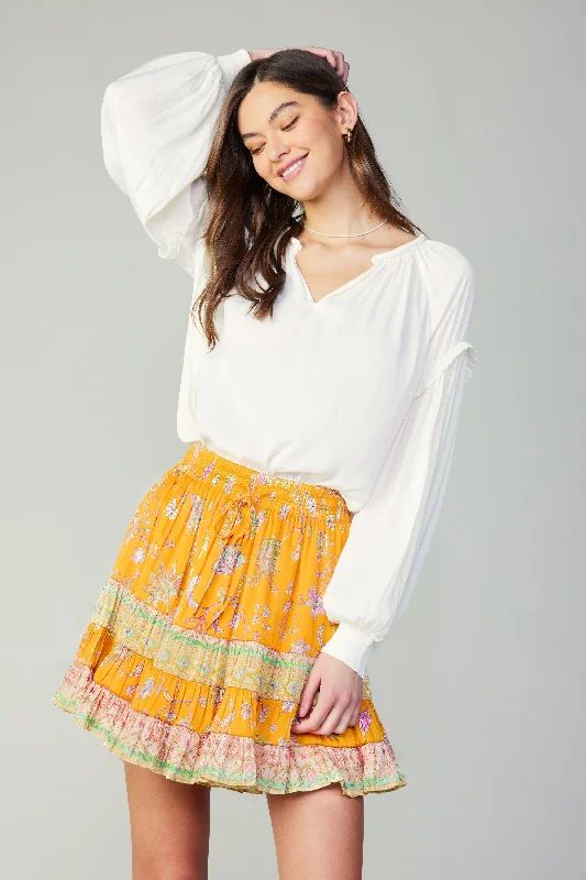 Border Print Tiered Mini Skirt