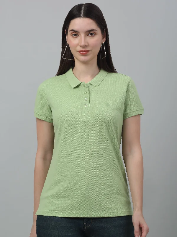 Women's Casual Regular Short Sleeve MintGreen Polo neck  T-Shirt