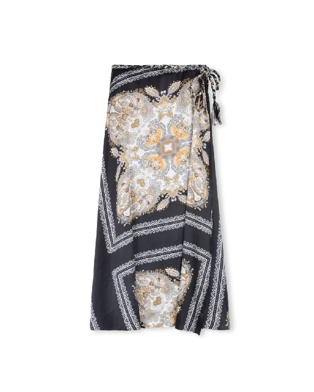 Wrap Printed Paisley Skirt