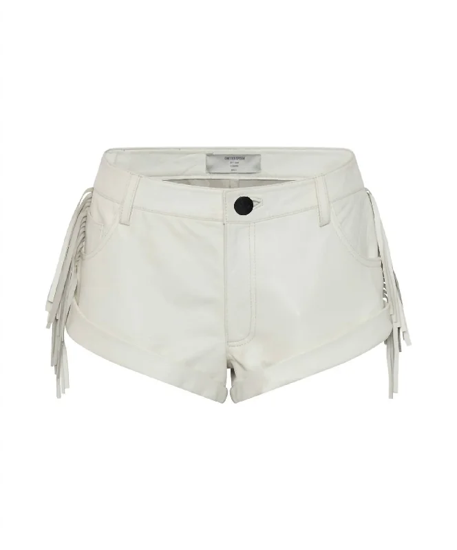 Chaos Walking Fringed Leather Bandit Shorts In White