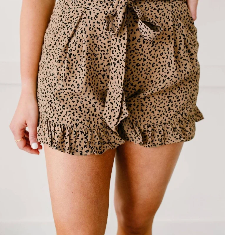 Short Leash Ruffled Shorts In Taupe