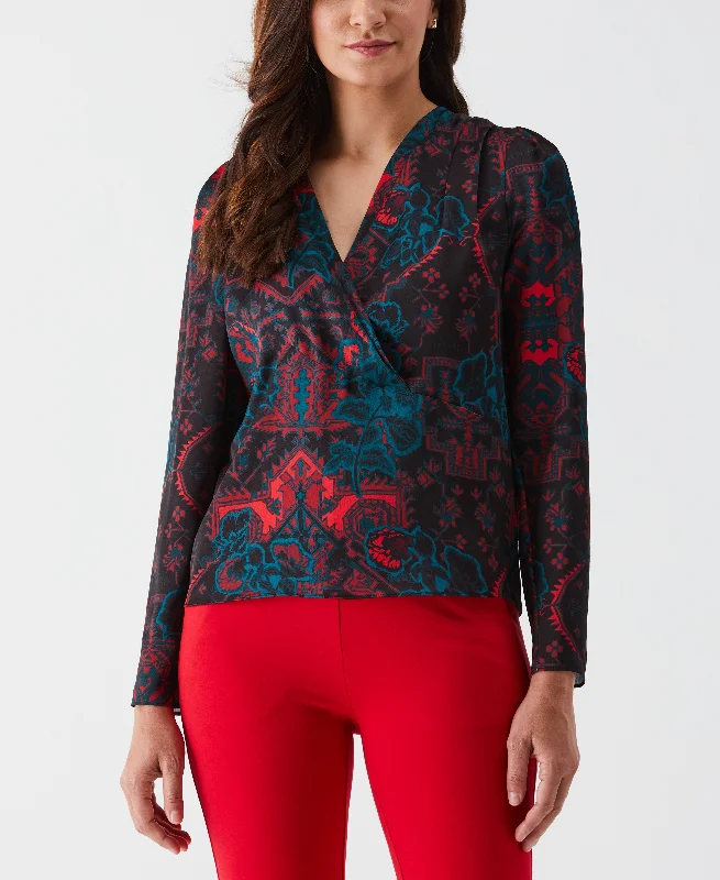 Petite Grand Tapestry Print Cross-Front Blouse