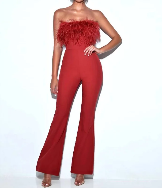 Feather Jumpsuit In Red