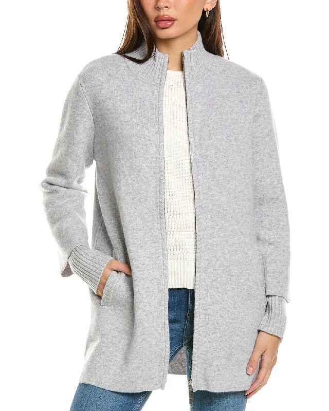 Forte Cashmere Doubleknit Zip Mock Wool & Cashmere-Blend Cardigan