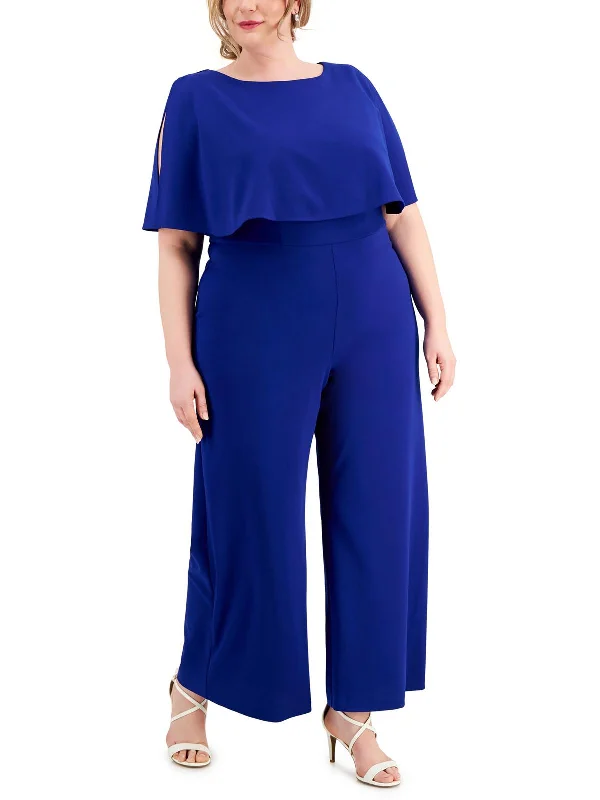 Plus Womens Capelet Wide Leg Jumpsuit