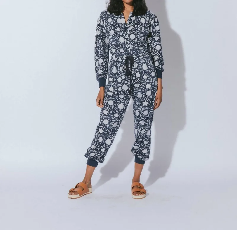 Stella Lounge Jumpsuit In Navy Block Print