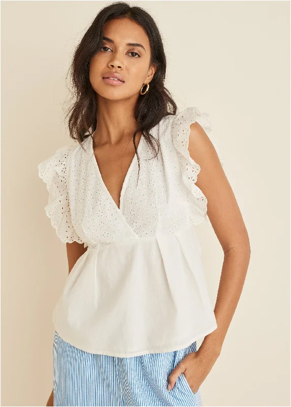 Eyelet Ruffle Tank - Off White