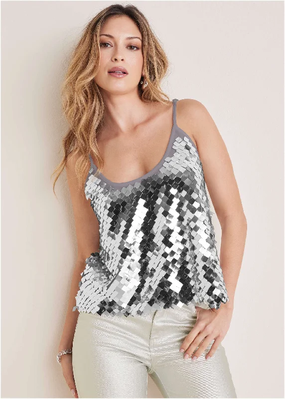 Mirror Sequin Tank - Mirrored Mesh Sequins