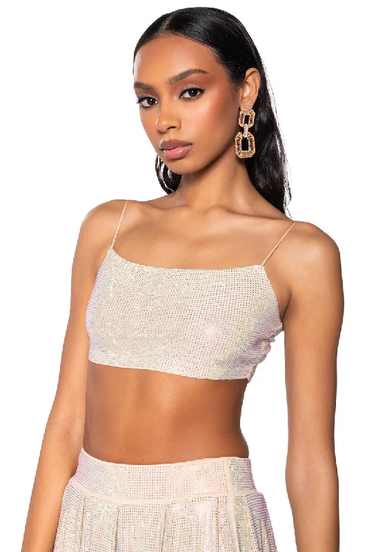 DIAMONDS DANCING SLEEVELESS BRALETTE TOP IN BEIGE