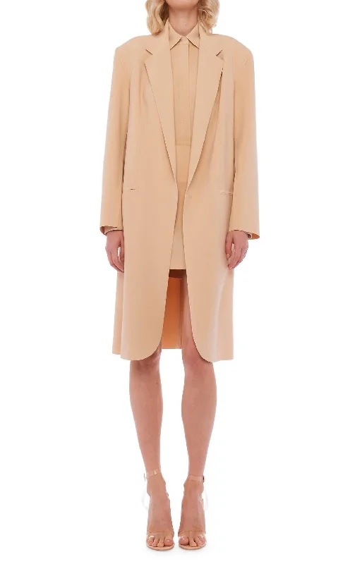 Oversized Single Breasted Jacket Below The Knee In Con Leche