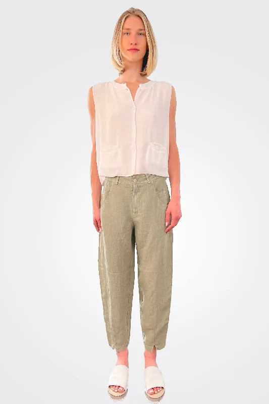 Comfort Fit Linen Trousers - Sage