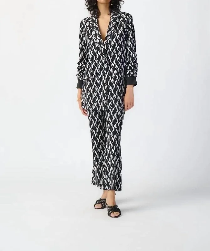 Geometric Print Silky Blazer In Black/moonstone