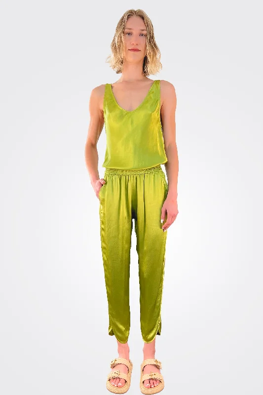 Harlyn Slim Crop Vintage Satin Pant - Lime