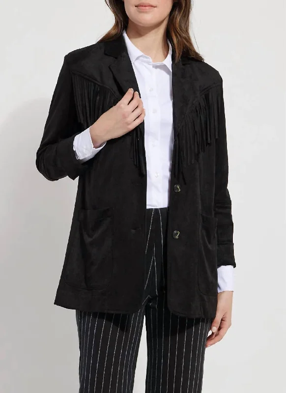 Heidi Fringe Vegan Suede Blazer In Black