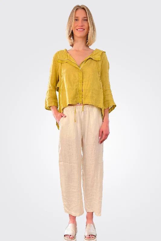 Linen Elastic Waist Trousers - Sand