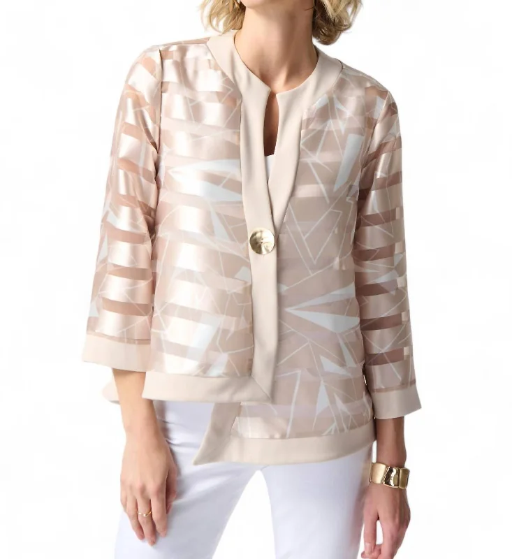 Sateen Striped Jacket In Beige/off White