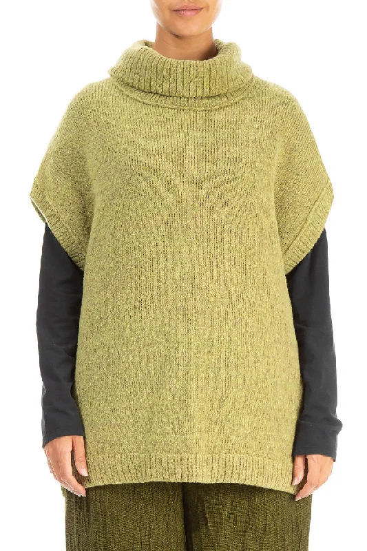 Cowl Neck Golden Lime Wool Vest